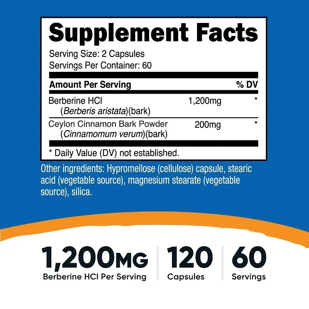 Берберин гідрохлорид Nutricost із цейлонською корицею 1200 мг 120 капсул - фото 3