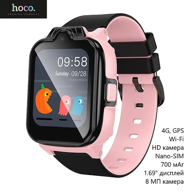 Дитячий смарт-годинник Hoco y104 з підтримкою 4G чорно-рожевий - фото 3