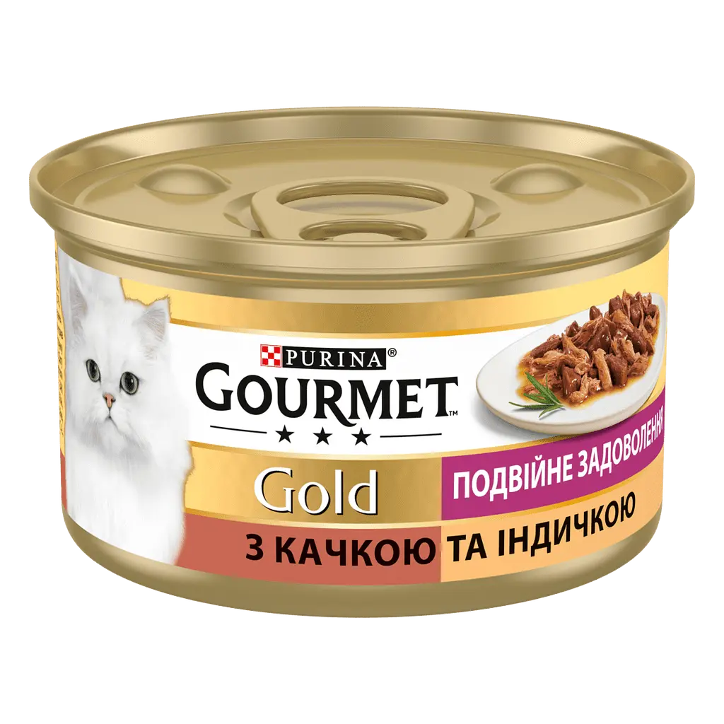 Упаковка влажного корма для кошек Gourmet Gold Двойное удовольствие с уткой и индейкой 2.04 кг (85 г x 24 шт.) - фото 2