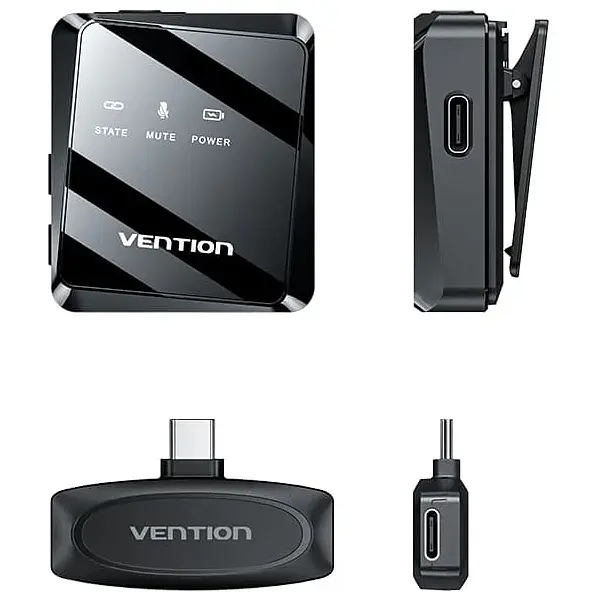 Беспроводной двойной петличный микрофон Vention USB-C 2-Pack Wireless Lavalier Black - фото 10