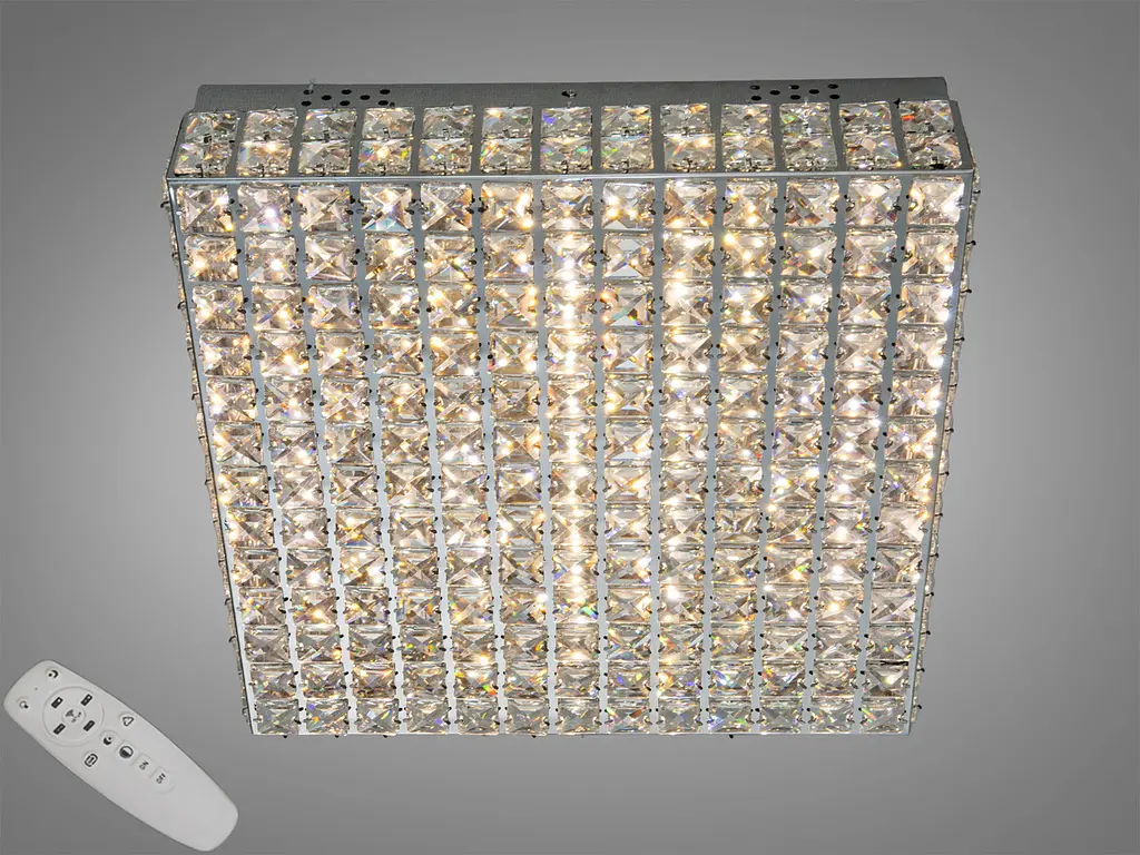 Стельовий кришталевий LED-світильник Diasha 82W, 48×48 см — хром, пульт, диммер - фото 2