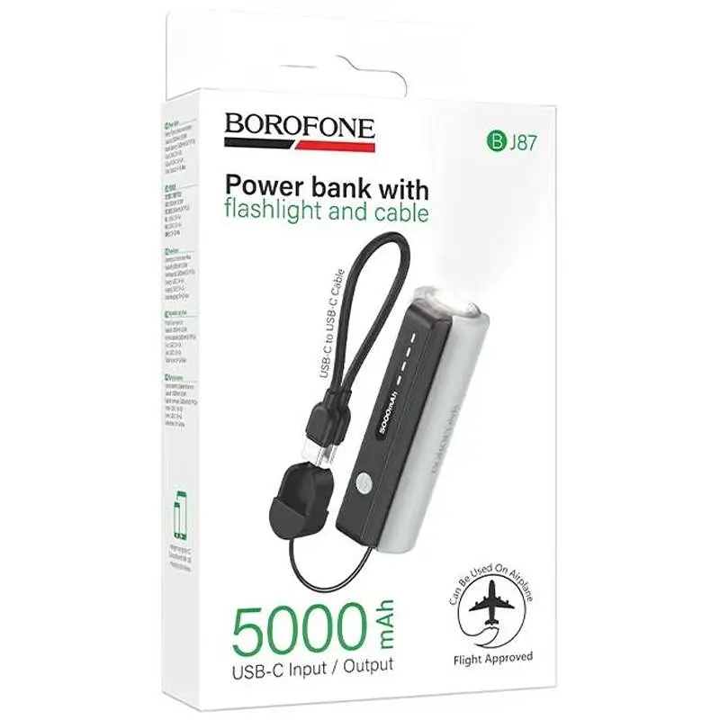 Портативне ЗП Power Bank BJ87 Star ліхтарик з кабелем 5000 mAh Black Borofone teh0029424 - фото 2
