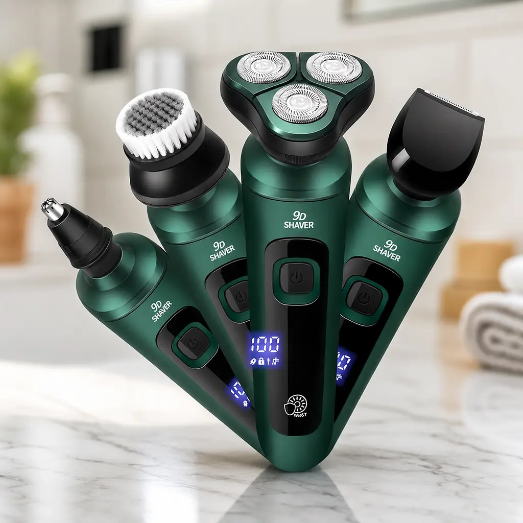 Бритва 4в1 Shaver 9D / Електробритва чоловіча з акумулятором зелена 5Вт/ Мультифункціональна бритва 4 в 1 для бороди та вусів - фото 3