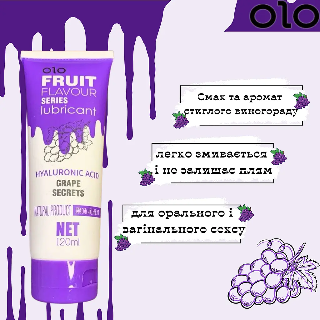 Оральный лубрикант Olo Fruit со вкусом винограда 120 мл (ROZ6501053492) - фото 3