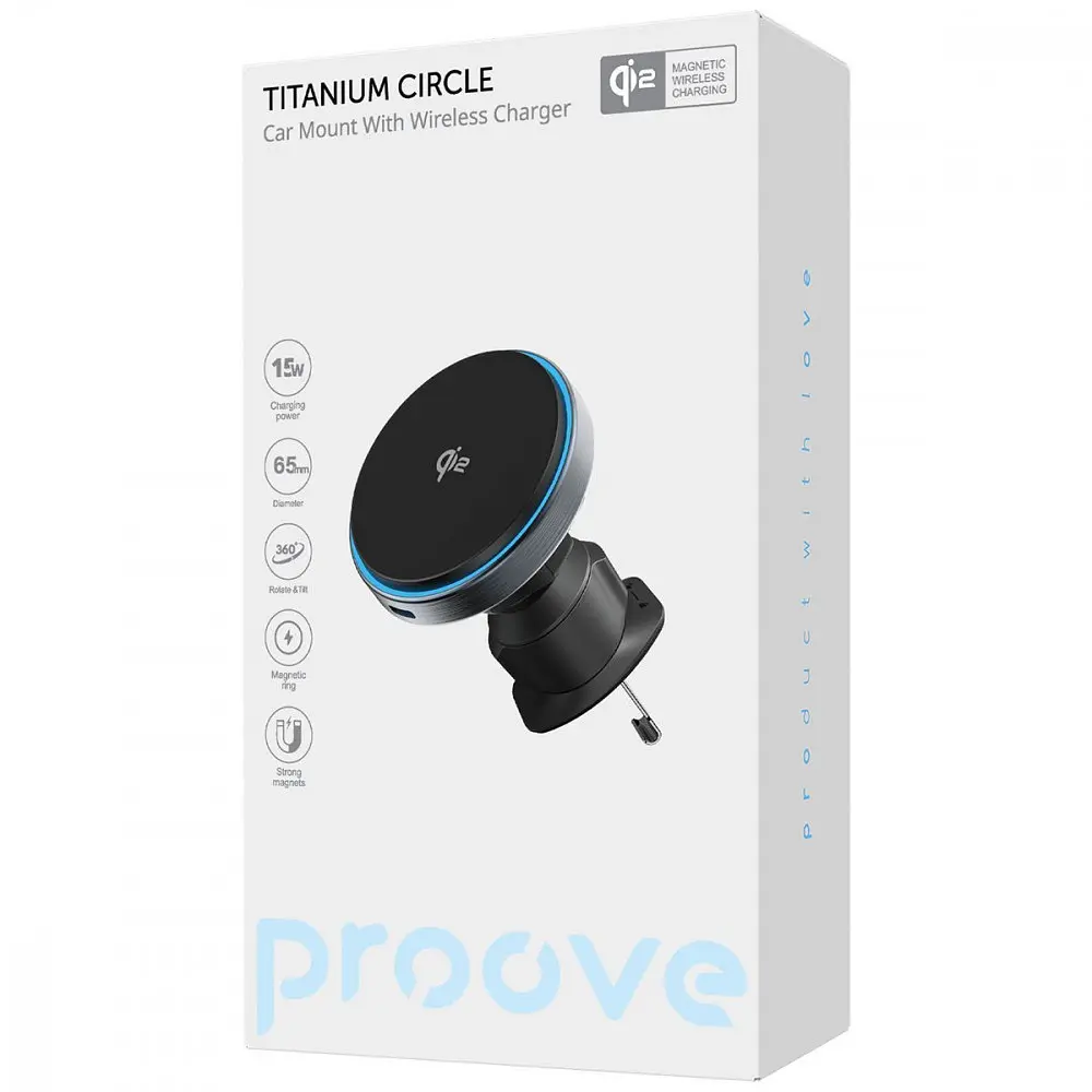 Автомобільний тримач з Бездротовим ЗП Proove Titanium Circle Qi2 15W - фото 2