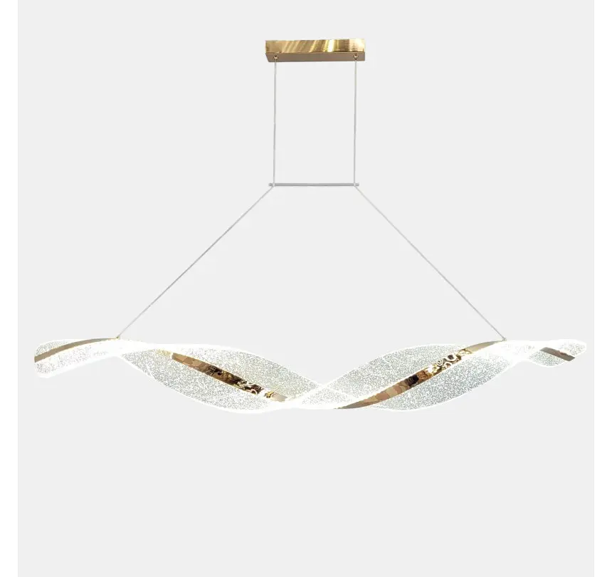 Підвісна лінійна LED-люстра Artlight 5341-1200L-GD золота подвійна хвиля з прозорим акрилом та блискітками - фото 5