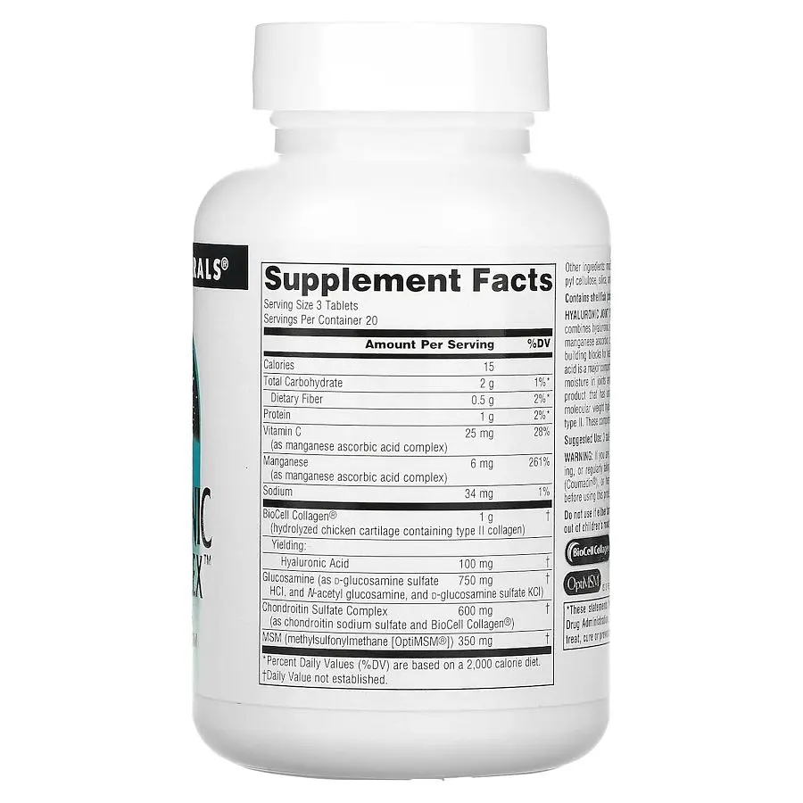 Препарат для суглобів і зв'язок Source Naturals Hyaluronic Joint Complex, 60 таблеток - фото 2