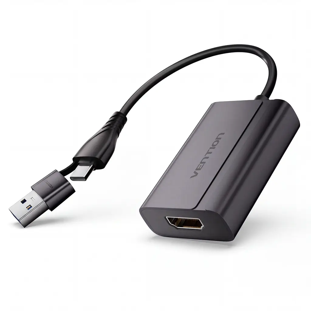 Відеоадаптер Vention з USB-C або USB-A на HDMI 1080p 60 Гц потребує встановлення драйвера UDisplay для дисплея потрібен окремий HDMI-кабель для Windows 7/8/10 та macOS дублювання екрана та розширення лише у Windows із вбудованим кабелем 0,15 м сірий (ACYHB)