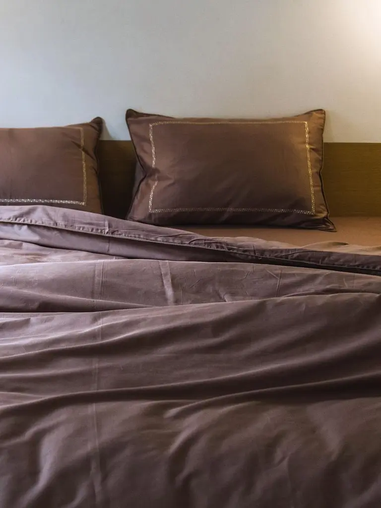 Комплект постільної білизни Ecotton Євро з вишивкою та кантом Stucco в чохлі для зберігання коричневого кольору (25092) - фото 5