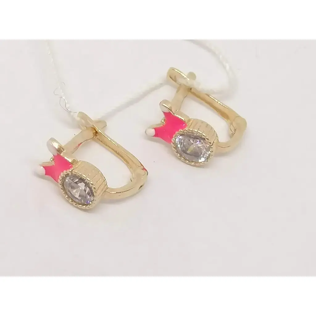 Золотые серьги Столичная Ювелирная Фабрика с фианитами и эмалью. 105349 - фото 2