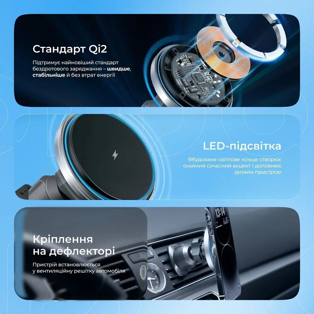 Автомобільний тримач з Бездротовим ЗП Proove Magic Circle Pro 15W - фото 7