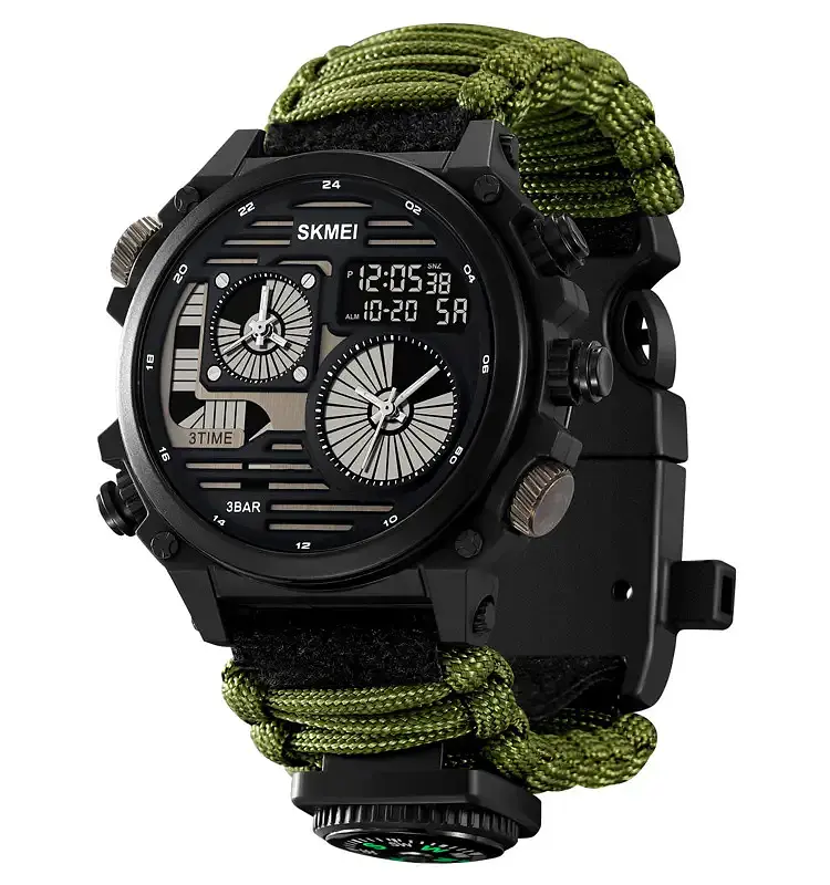 Годинник чоловічий наручний спортивний Skmei 2202 Paracord (Зелений нейлоновий ремінець) - фото 2