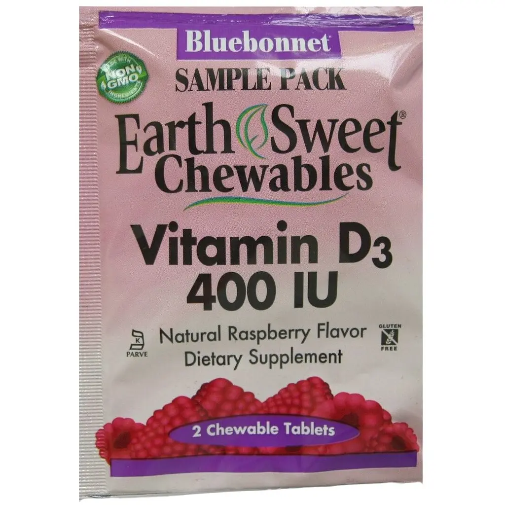 Витамин D3 Bluebonnet Nutrition Earth Sweet Chewables 400IU со вкусом малины 90 жевательных таблеток - фото 3
