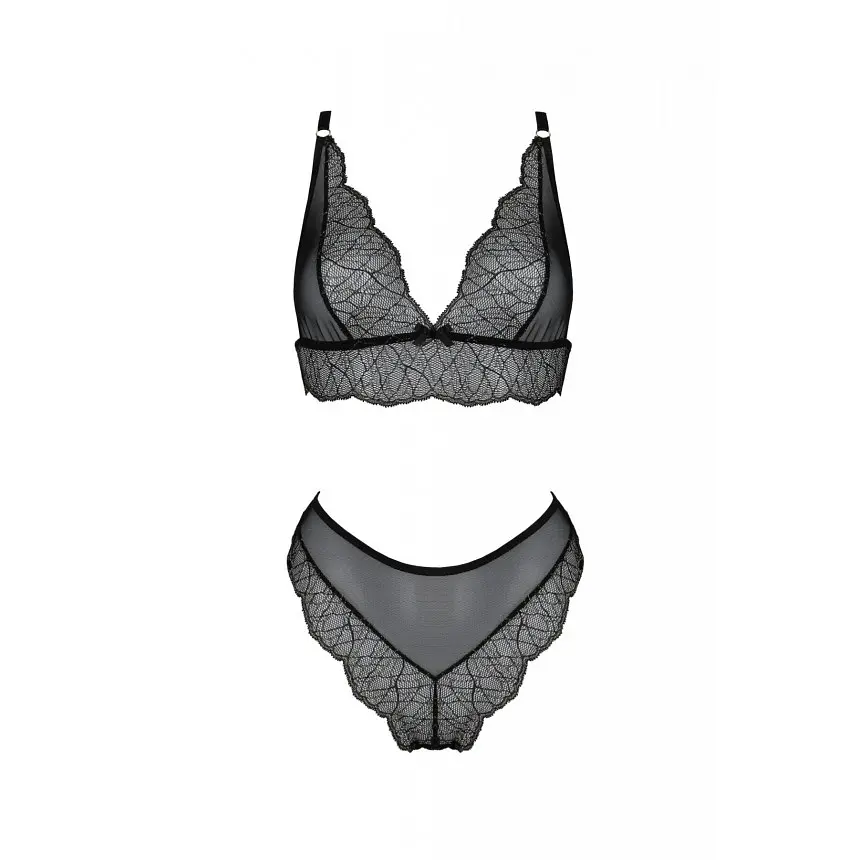 Комплект білизни: бюст та трусики з мереживом Passion Amberly Set, 4XL/5XL (чорний) - фото 3