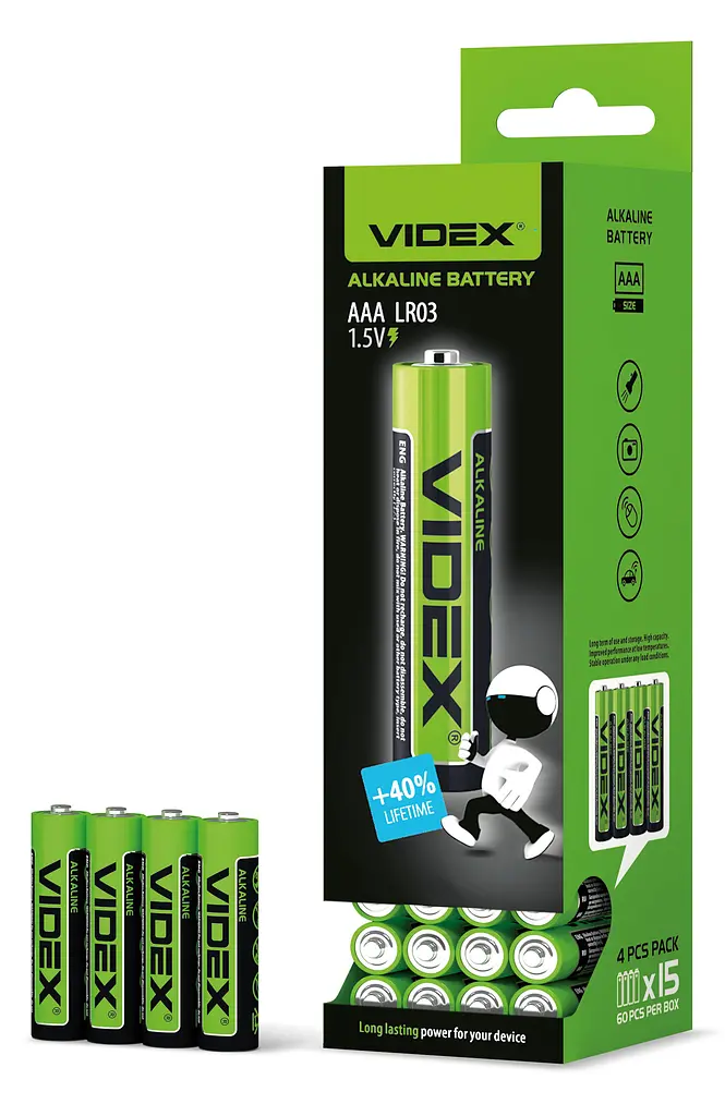 Батарейка лужна Videx LR03/AAA 4шт SHRINK VIDEX (25467-000) - фото 3