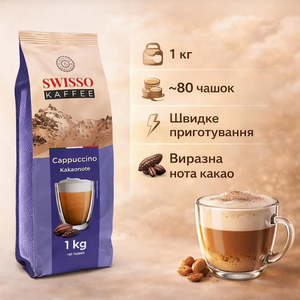 Капучино Swisso Kaffee Cappuccino Kakaonote з какао-шоколадним смаком 1 кг - фото 2