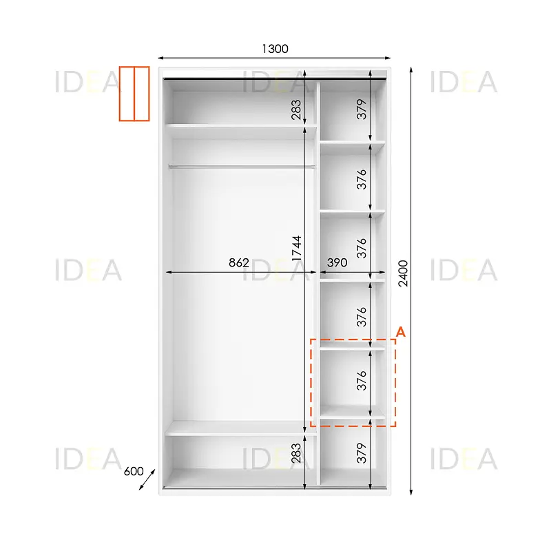 Шафа-купе Idea серія 1 130 x 60 x 240 см Білий Дзеркало - фото 2