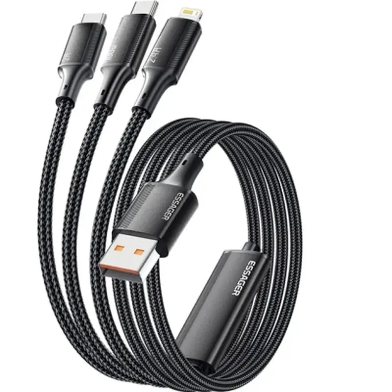 Дата кабель USB 2.0 AM to Lightning + Micro 5P + USB-C 1.2m 100W Essager (EXCMTL-JJ01-P) - фото 2