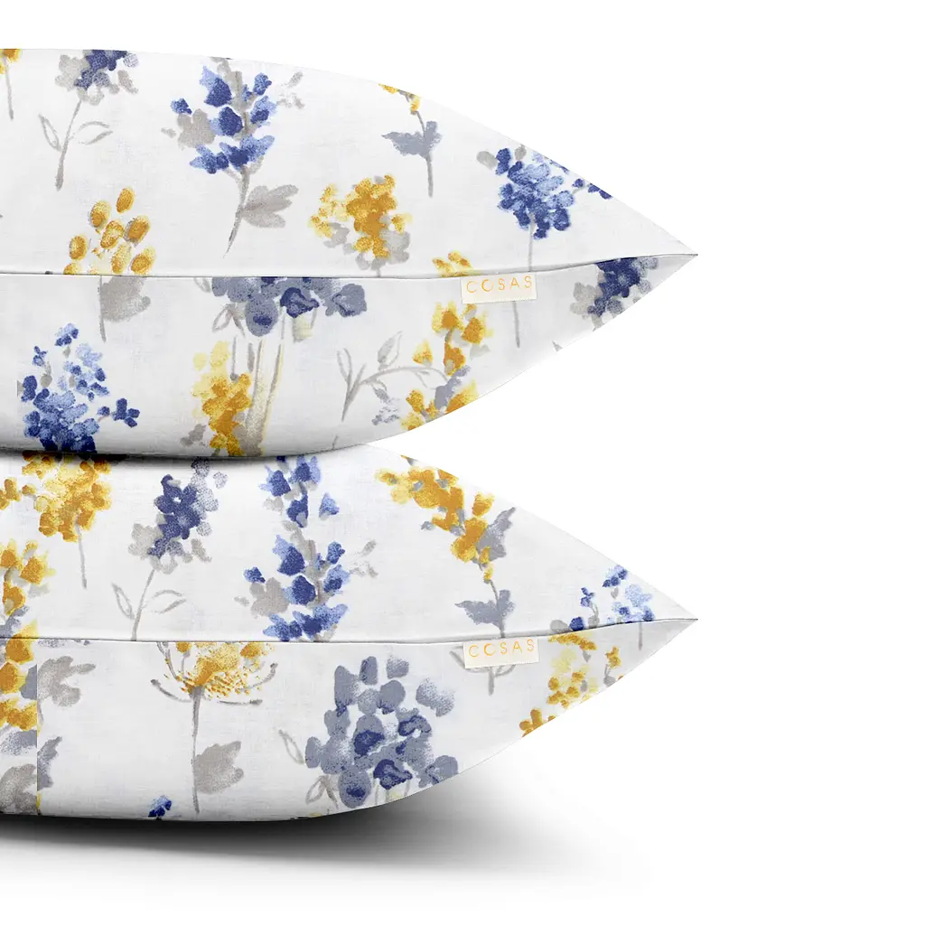 Комплект постельного белья Cosas Watercolor flowers CS2 Семейный желтый (FlowersBlueYellow_Steel56_160x2) - фото 3