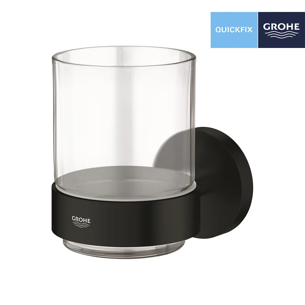 Склянка з тримачем для ванної кімнати Grohe QuickFix Start 411942430 чорний - фото 3