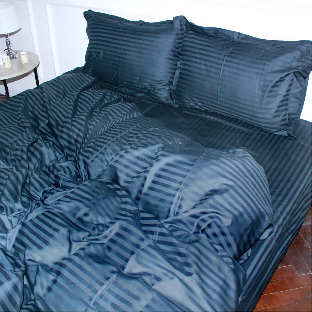 Постільна білизна MirSon SatinStripe 30-0021DarkBlue 160х220 Полуторний Євро (2200005255759) - фото 3