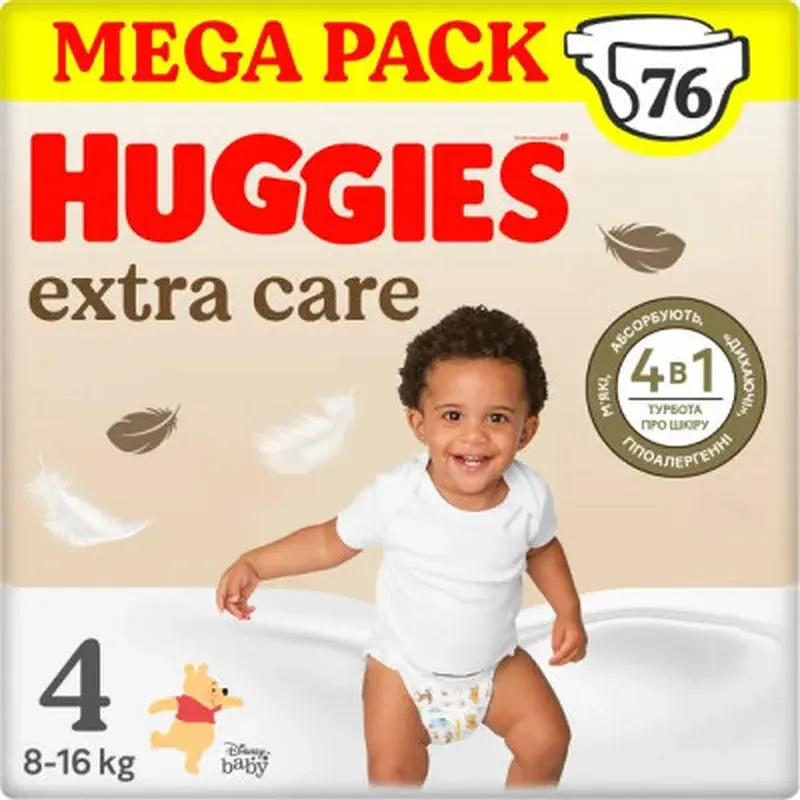 Підгузки Huggies Extra Care Size Розмір 4 (8-16 кг) 76 шт (5029053583167)