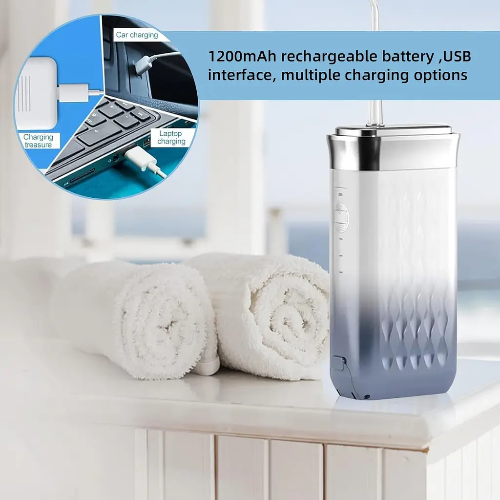 Іригатор для порожнини рота та зубів IPX7 USB 180мл / Бездротовий іригатор для води 3 режими, 4 насадки - фото 5