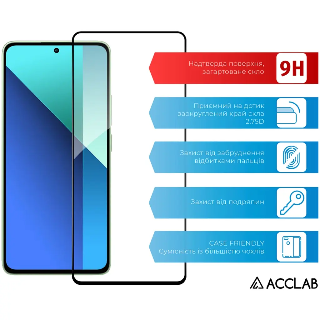 Стекло защитное ACCLAB Full Glue Xiaomi Redmi Note 13 4G Black (1283126583704) - фото 3