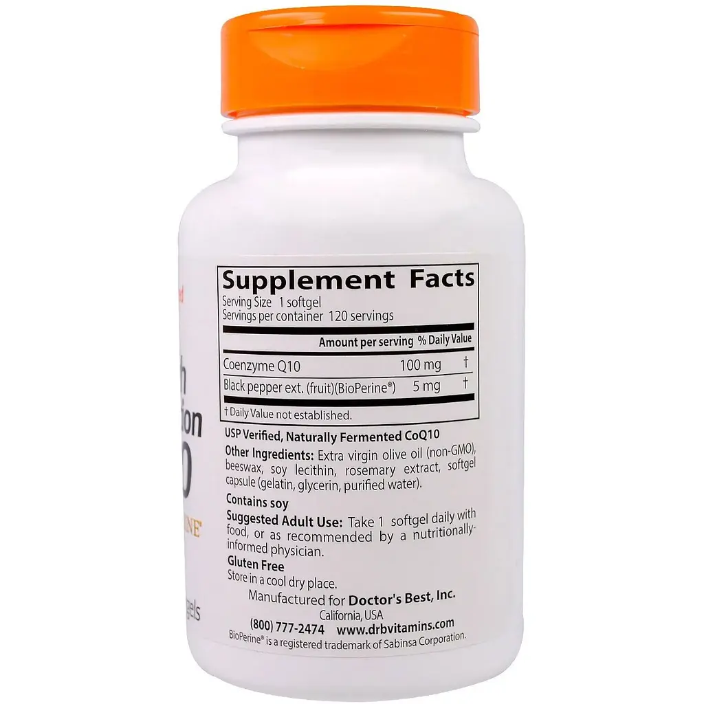 Коэнзим Q10 с Биоперином Doctor's Best High Absorption CoQ10 with BioPerine 100 мг 120 желатиновых капсул - фото 2