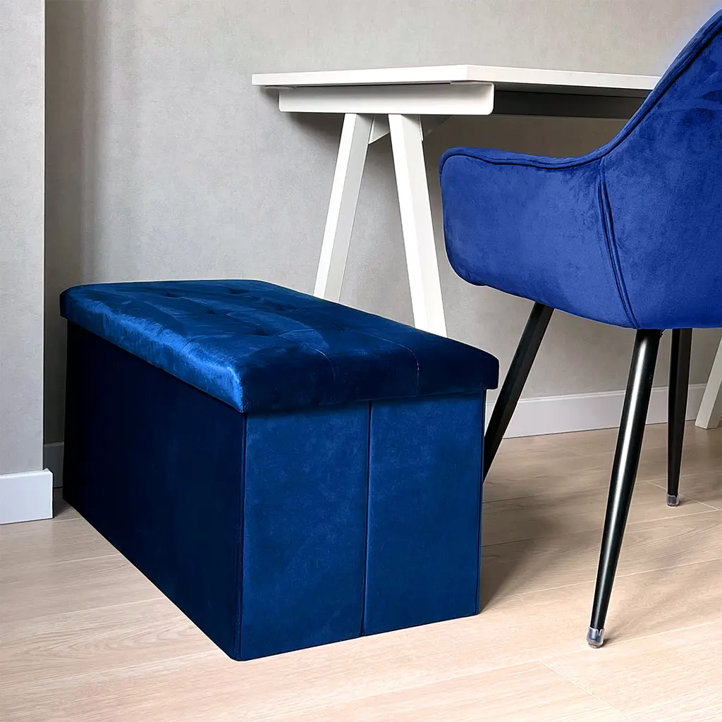 Пуф двойной для хранения МВМ My Home велюровый, 760х380х380 мм, синий (TH-06 BLUE) - фото 6