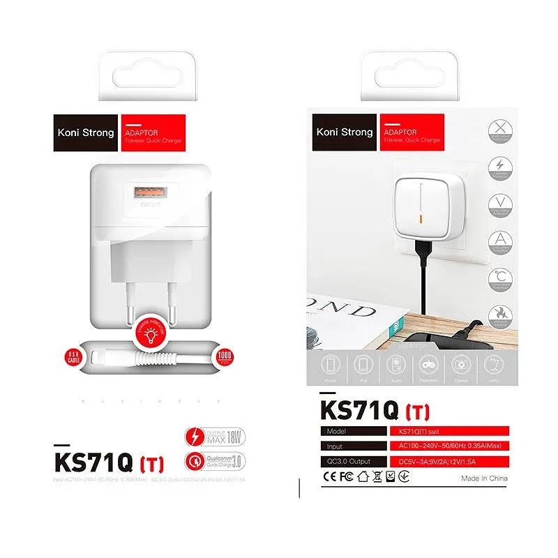 Адаптер мережевий KONI Strong Type-C cable KS71Q 3A набір білий - фото 3