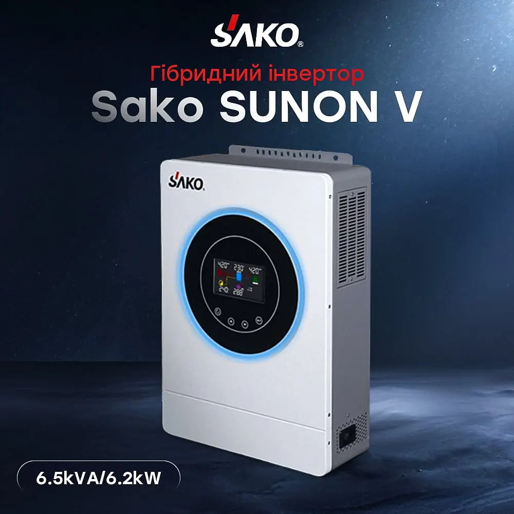 Гібридний інвертор 6.5kVA/6.2kW Sako SUNON V 6.5KVA/6200W/48V+120A MPPT (42-00165) - фото 7