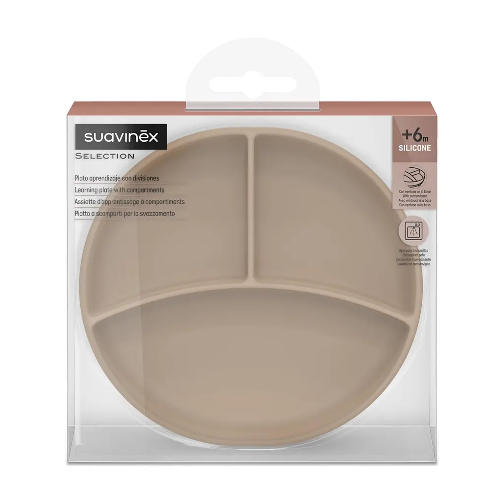 Тарілка дитяча Suavinex Colour Essence силіконова для введення прикорму на 3 секції +6 міс. бежева (402914) - фото 3