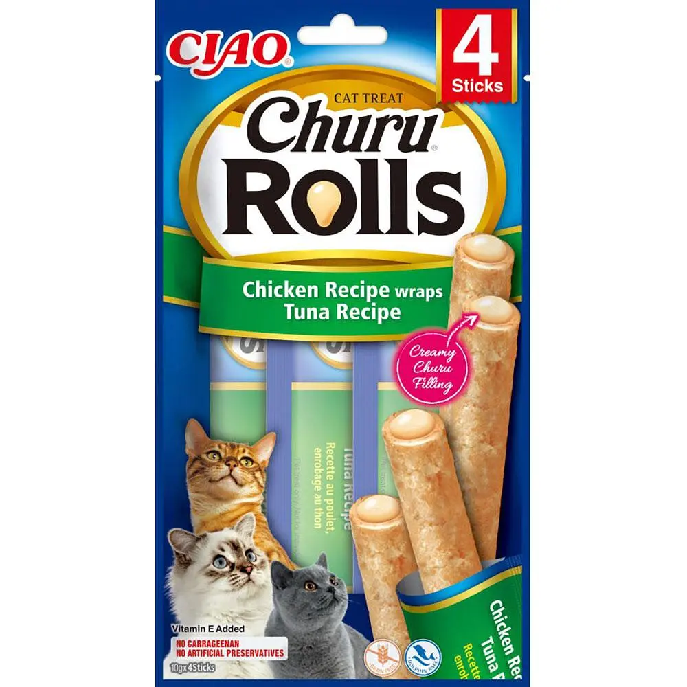 Ласощі для котів INABA Churu Rolls палички курка та тунець 4 шт по 10 г