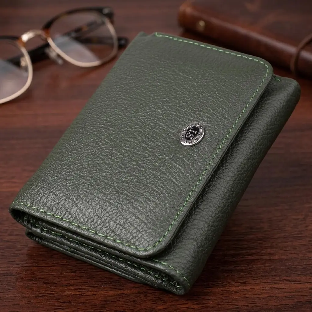 Жіночий гаманець компактного розміру з натуральної шкіри ST Leather 23072 зелений - фото 11
