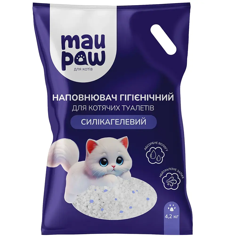 Наполнитель гигиенический силикагелевый MAU PAW для кошачьих туалетов 10 л, 4.2 кг 1-8 мм (973576) - фото 1