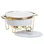 Мармит круглый 3 литра настольный с 2 подогревами для блюд керамический на металлической подставке с крышкой Белый с золотым - миниатюра 3