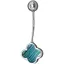 Серебряная серьга для пирсинга пупка Ирий Клевер с малахитом. 6026.1 - миниатюра 1
