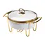 Мармит круглый 1.5 литра настольный с подогревом для блюд керамический на металлической подставке с крышкой Белый с золотым - миниатюра 2