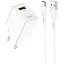 Сетевое зарядное устройство с кабелем Hoco C98A Proton single port QC3.0 charger set Type-C белый - миниатюра 1