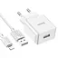 Комплект адаптер і кабель Hoco C106A Lightning Cable Leisure single port charger білий - мініатюра 1