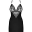 Сатиновый комплект для сна с кружевом Obsessive 828-CHE-1 chemise & Thong L/XL, черный - миниатюра 1