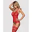 Бодістокінг Obsessive Bodystocking F214 Red S/M/L, імітація корсета та панчіх на підв’язках - мініатюра 2