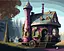 Набор для росписи по номерам Сказочный дом на колесах, Strateg, 40x50 см, GS1336 - миниатюра 1