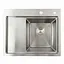 Кухонная мойка нержавейка 58x48 R Platinum Handmade (два отверстия, круглый сифон 3,0/0,8), Нержавеющая сталь - миниатюра 1