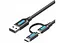 Кабель Vention USB 2.0 A Male to 2-in-1 Micro-USB + USB-C, 0.25m Black (CQDBC) - миниатюра 1