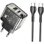 Мережевий зарядний пристрій з кабелем Hoco N34 Dazzling dual-port PD20W+QC3. 0 charger set(Type-C to Type-C) Transparent чорний - мініатюра 1