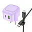 МЗП Borofone BAS22A Fortune PD20W+QC3.0 (1USB-A/1C) + кабель Type-C to Lightning Purple - мініатюра 1