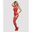 Бодістокінг Obsessive Bodystocking F214 Red S/M/L, імітація корсета та панчіх на підв’язках - мініатюра 3