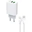Зарядний пристрій XO L85C на 2 USB-виходи комплект із кабелем type-C білий - мініатюра 1